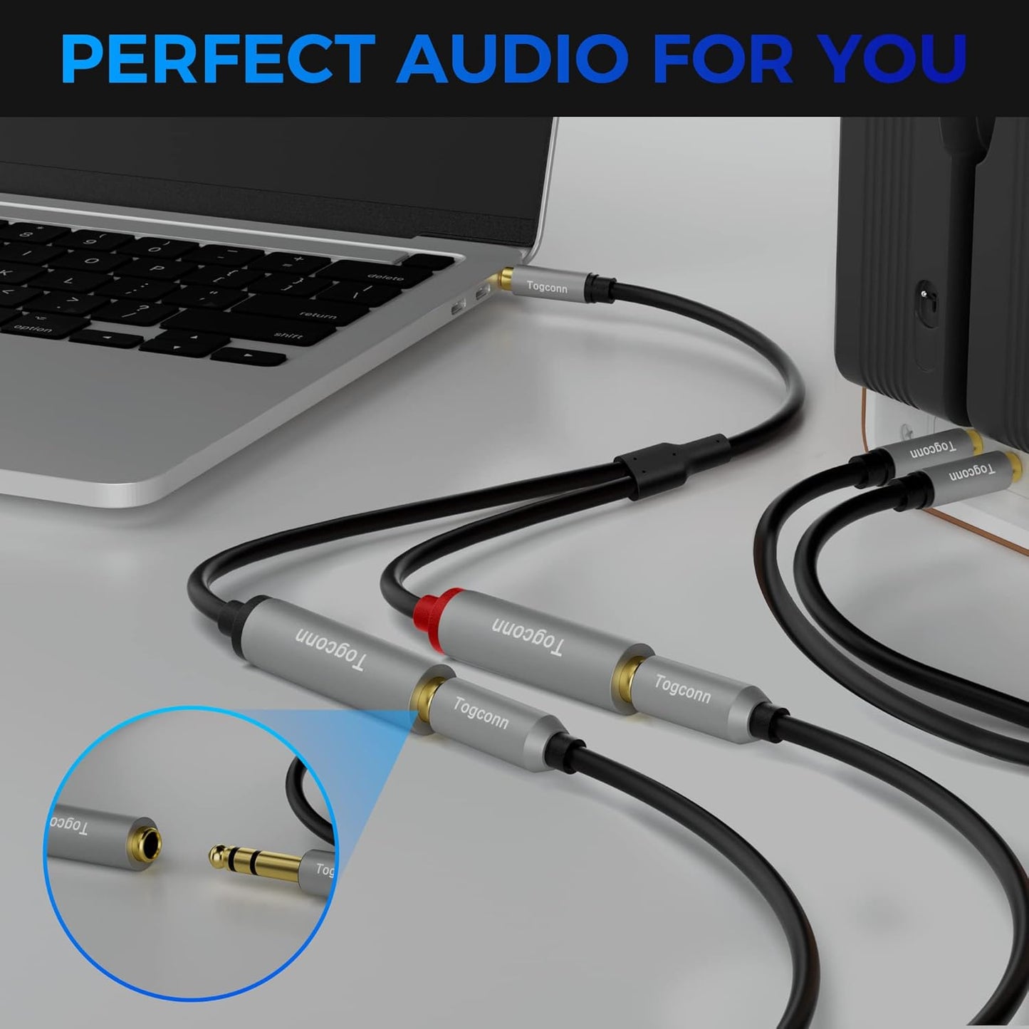Togconn 1/8 Inch 1/4 Inch 0.6 Feet,3.5mm 2 6.35mm to Dual Audio Y-Splitter Cable TRS Stereo Male to X TS Mono Female Y