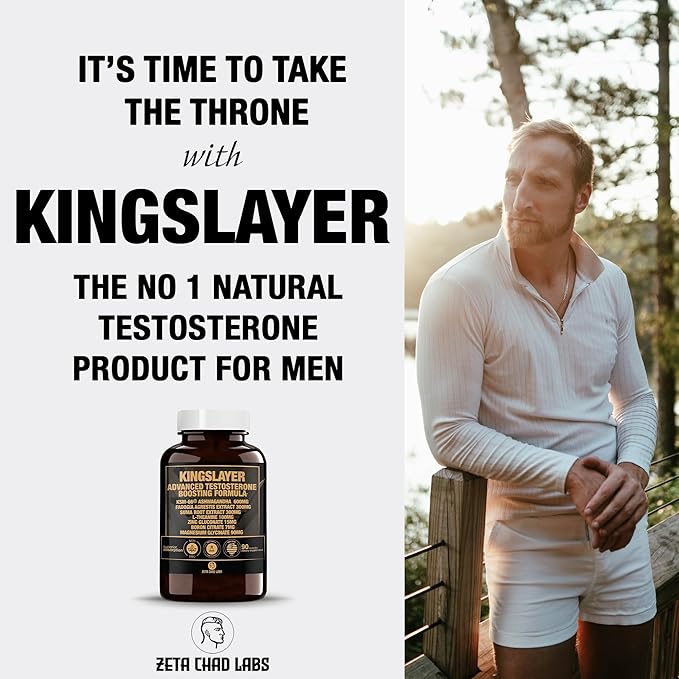 Kingslayer: 7-in-1 Testosterone Booster for Men w/KSM-66, Fadogia, Suma Root, L-Theanine, Zinc, Boron, Magnesium ??Muscle, Energy, Libido & Focus