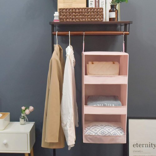 Granny Says 3-Shelf Hanging Closet Organizer - Collapsible Nursery Shelves in Pink | 29.5" H X 12" W X 12" D