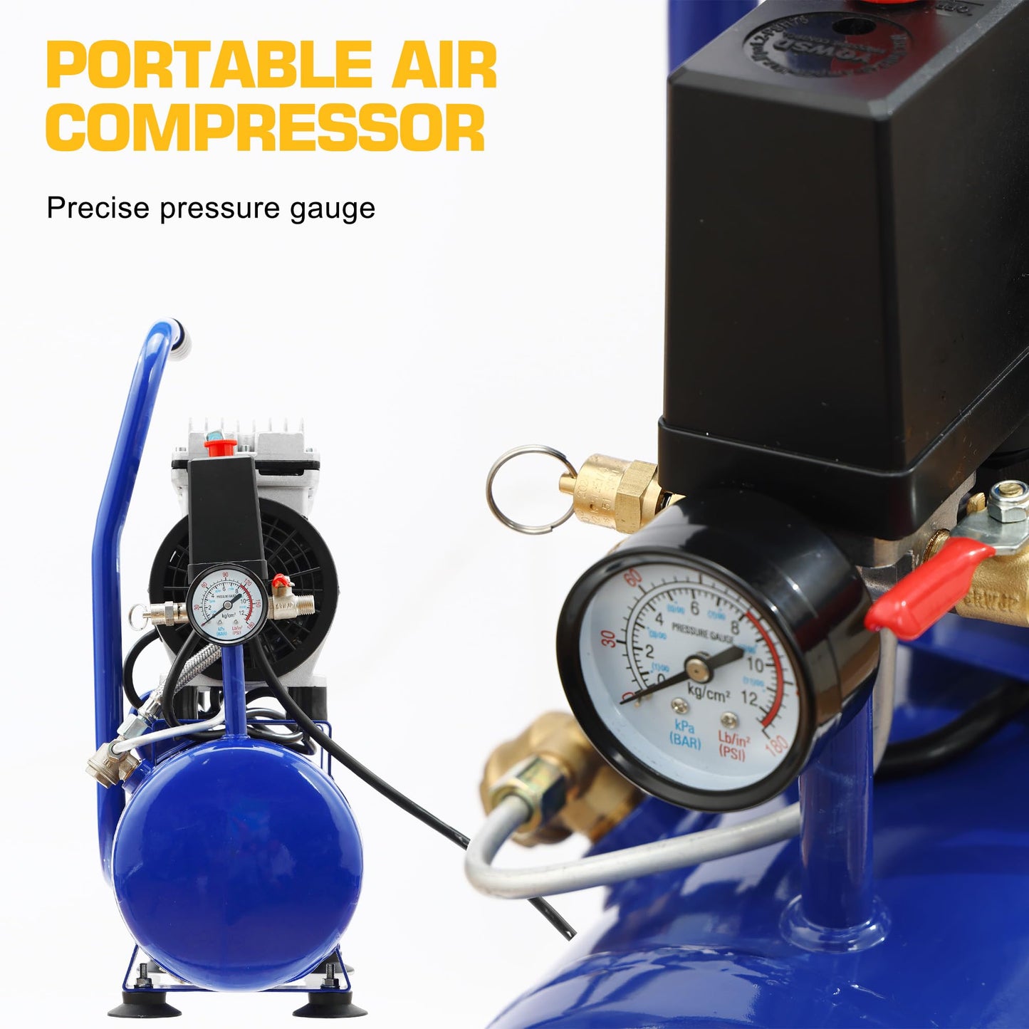 AEOLUS A Ultra Quiet Air Compressor, 65dB, Oil-Free, Quick Couplers,115PSI, Portable Electric for Car and Bike Tires, Nail Gun, and Pneumatic Tools, Garage, Shop (Accessories Kit)