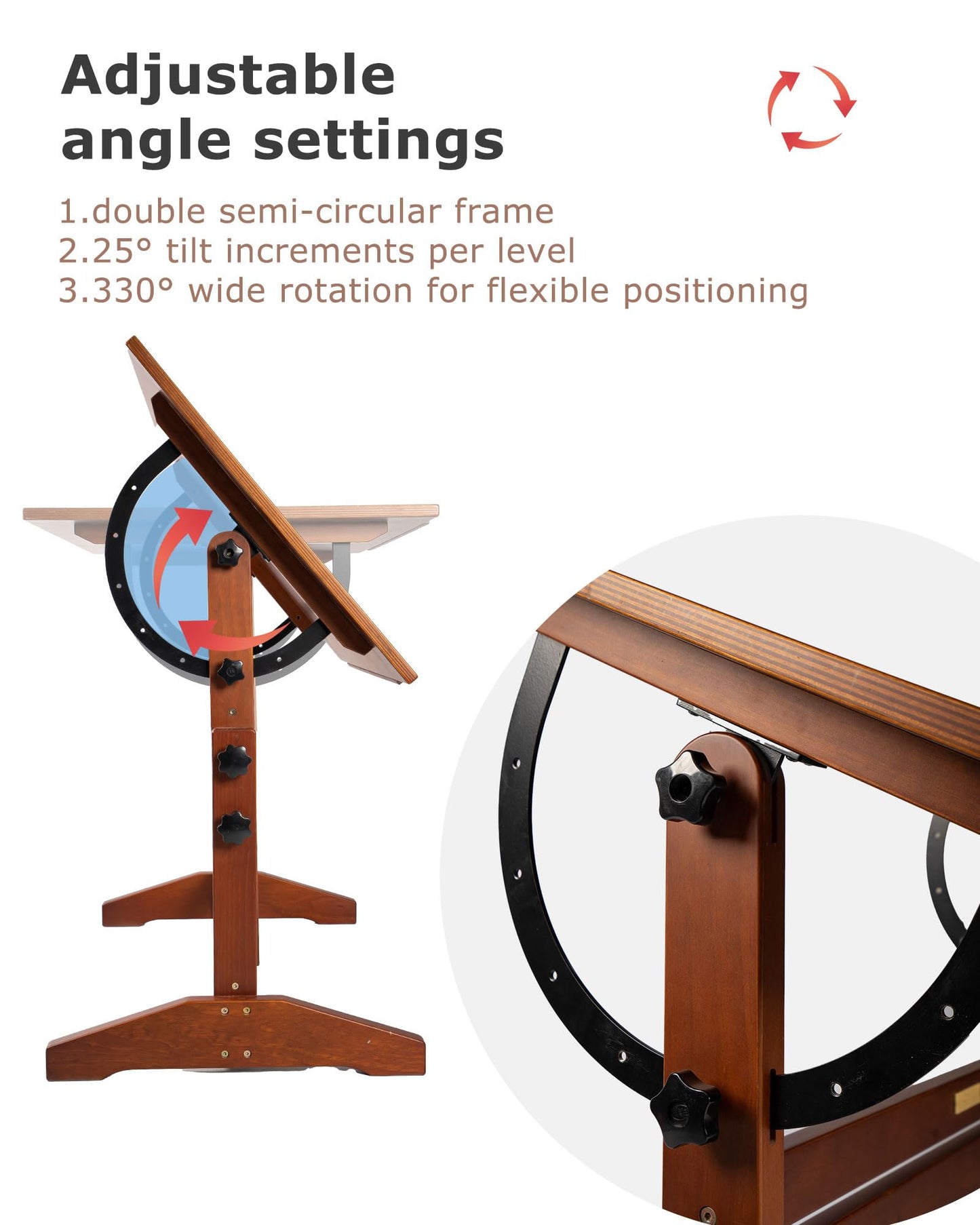 DJAR Adjustable Wooden Drafting Table, 35"x24" Walnut Drawing Desk for Art, Sketching, Painting & Writing