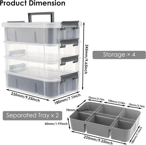 CraftGenes Modern Plastic Storage Box - 4-Layer Durable Organizer with 2 Removable Trays for Crafts & Office Supplies