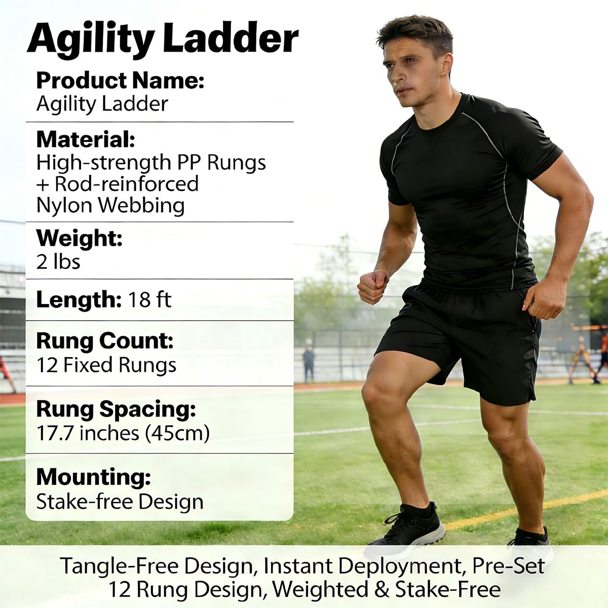 Tangle-Free Agility Ladder Speed Training Equipment - 2lbs Heavy Duty Design with 12 Fixed Rungs - 18ft Connectable Quick Setup Footwork Drill Gear for Soccer, Football, Boxing (Storage Bag Included)