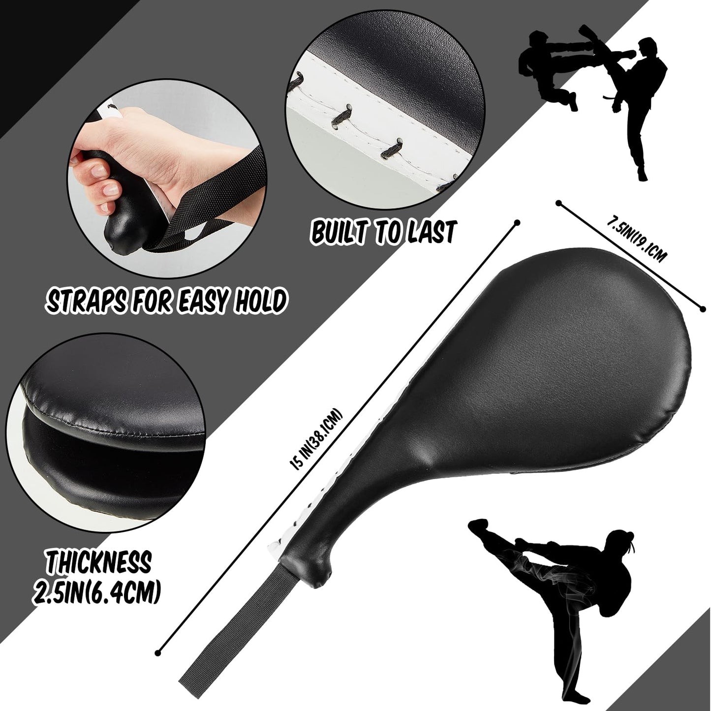 Poen 7 in 1 Taekwondo Kick Pad Boxing Training Equipment Punching Mitts Martial Arts Wrist Band Adjustable Soft Pads Set for Karate Muay Thai MMA Training(Black,Classic)