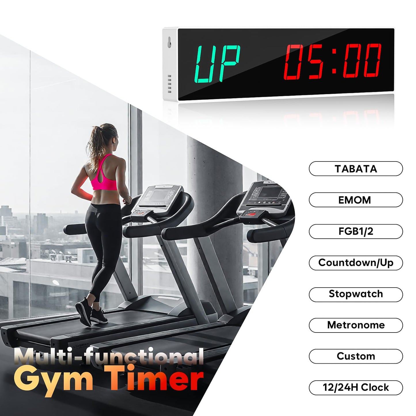 Dienmern Large Digital Gym Timer – Remote Control Gym Clock Wall with 9 Custom Modes Countdown/UP/Stopwatch/Interval, Workout Timer for Home Gym/Garage/Boxing/Outdoor Sport