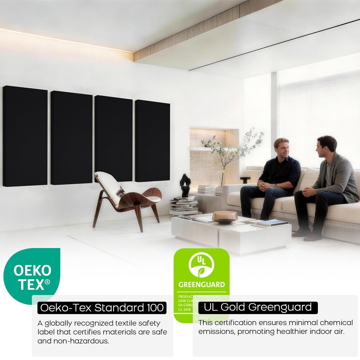 BUBOS 2-Pack Fabric Acoustic Panels with Hanging Hardware, 47.2" x 23.6" x 2" Large Soundproofing Wall Panels, High-Density Sound Absorbing Decor for Home Theater, Studio & Office,Balck