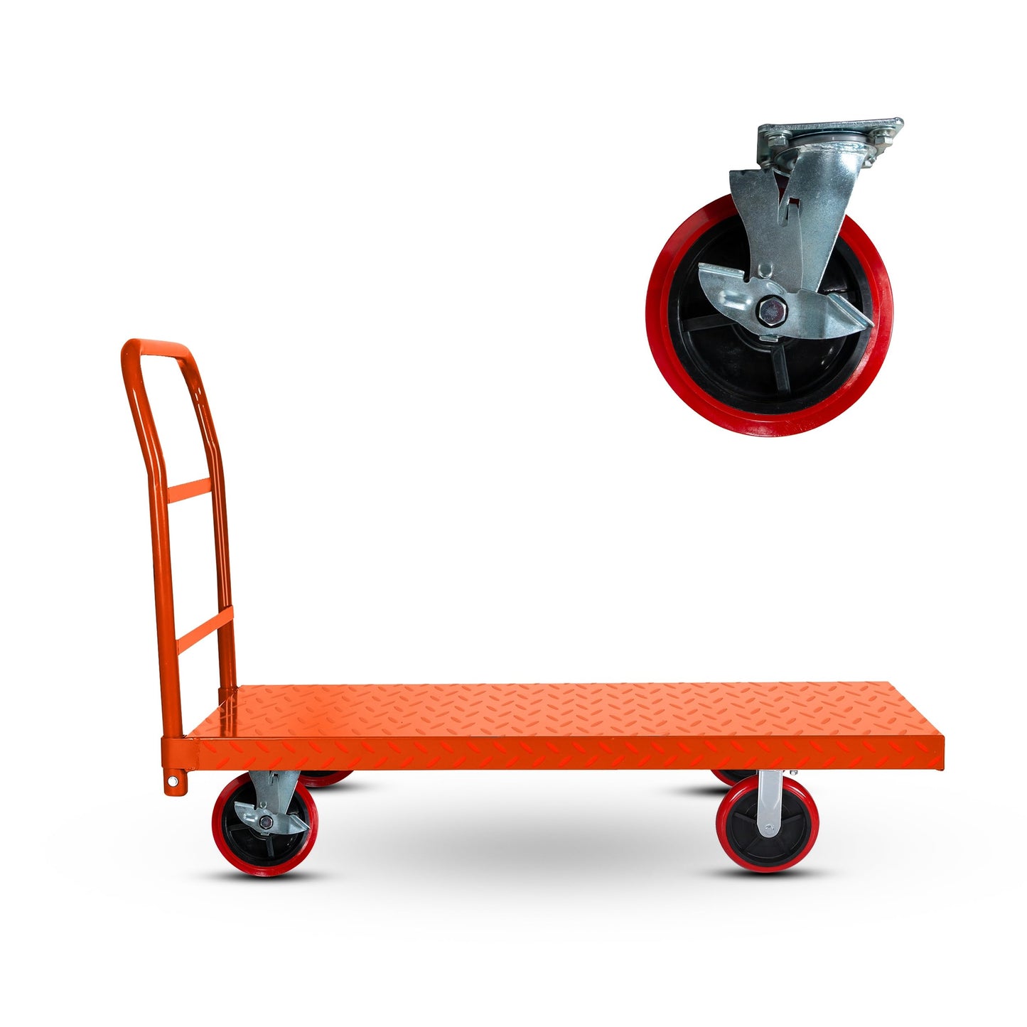 5Seconds Platform Cart Industrial Dolly Cart 3300LB Heavy Duty 60” x 30” Platform Hand Truck Push Cart Super Heavy Duty Diamond Plate Commercial Flatbed Cart 8'' Moving Swivel Wheels (Orange)