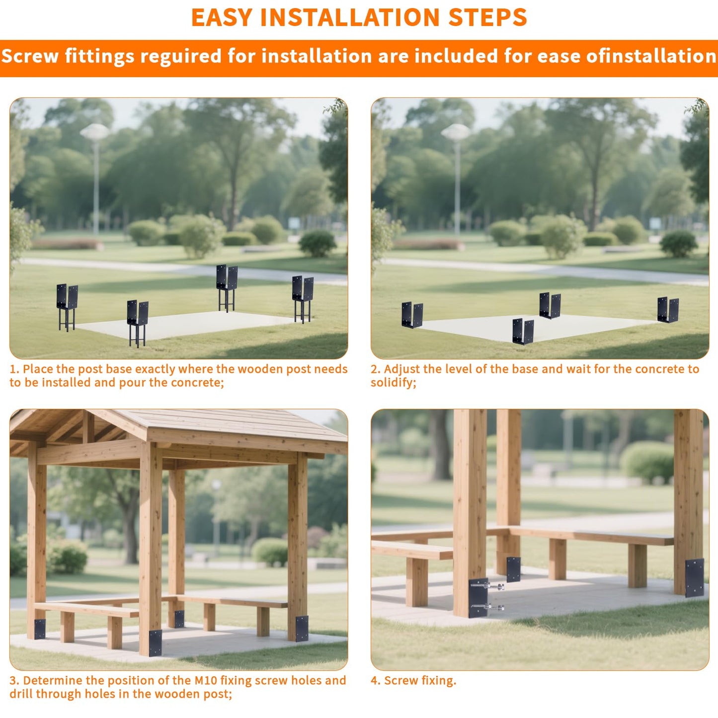 6 * 6" Heavy-Duty, U-Shaped, Moisture-Proof Concrete Wooden Post Brackets, Used for The Concrete anchoring Brackets of Wooden Posts in Deck railings, Garden Fences, pergolas, terraces, etc. (4, 6x6)