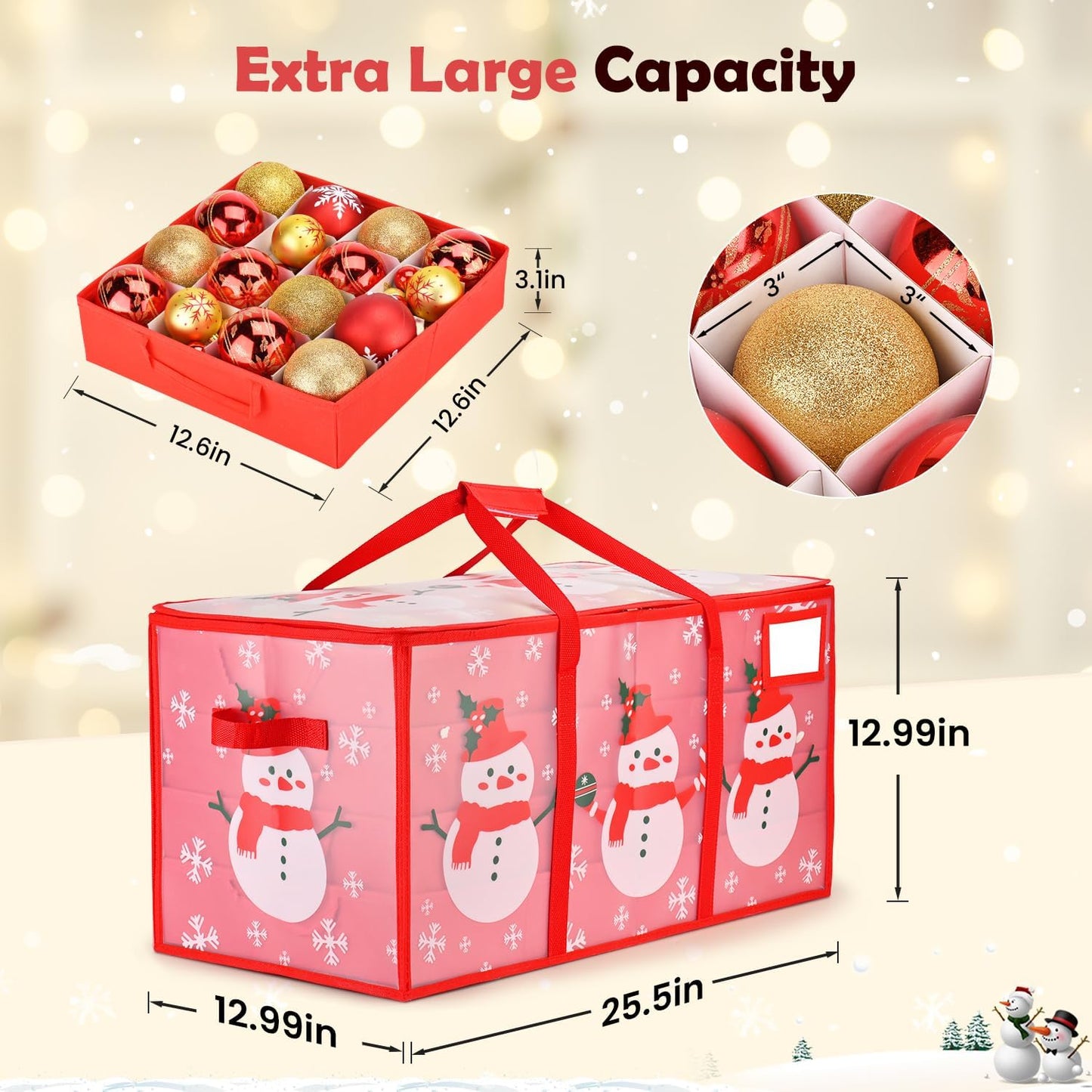Regine Switzerland Christmas Ornament Storage Box - Waterproof Organizer with Adjustable Dividers | Holds 128 Ornaments