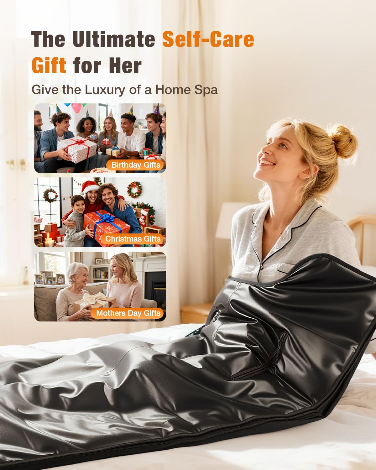 Infrared Sauna Blanket for Home, Gentle Deep Heat for Relaxation & Recovery, Portable Wellness Wrap for Full Body, Self Care Gifts for Women, Machine Washable PU Leather, 85–158°F & Timer, 6 x 2.6 FT