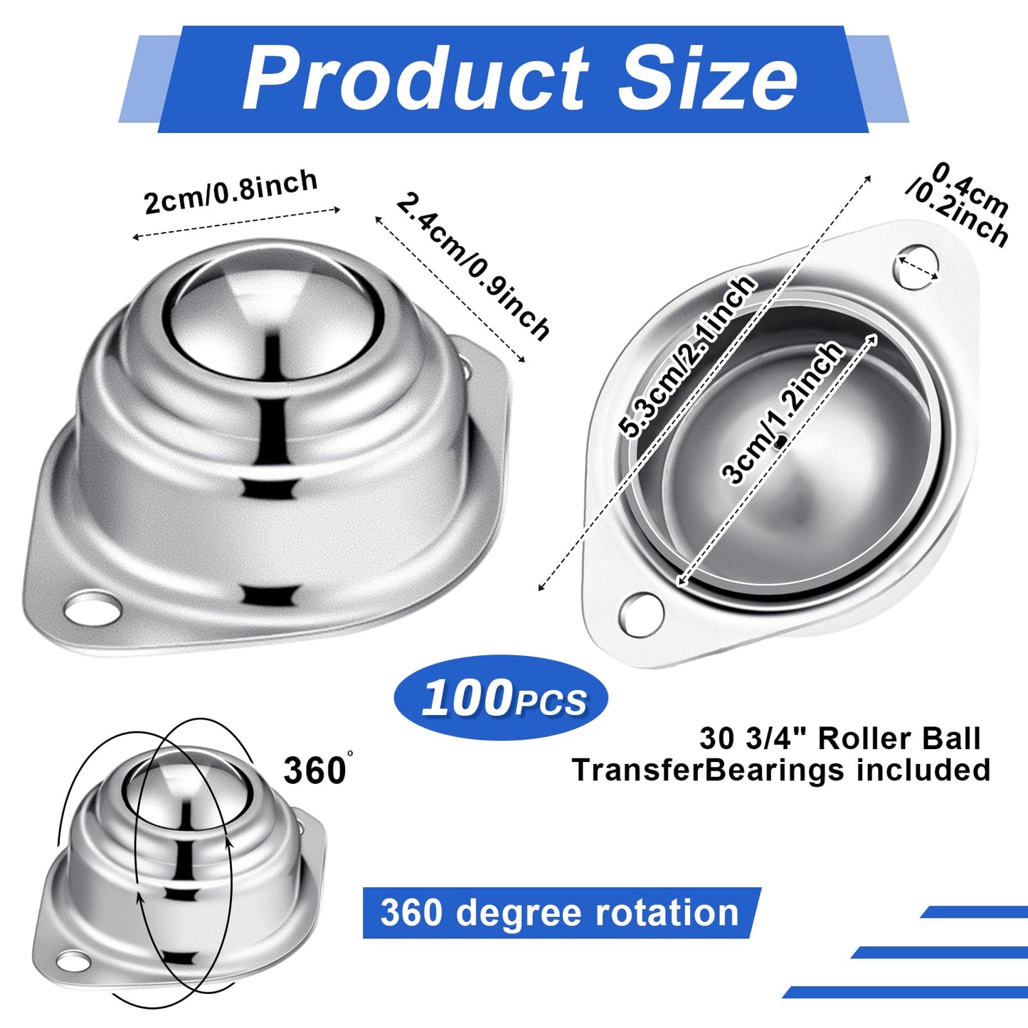 Gisafai 100 Pcs Roller Ball Transfer Bearing Carbon Steel Round Ball Transfer Unit Universal Casters for Conveyor Roller Stand Transmission System Furniture (1")