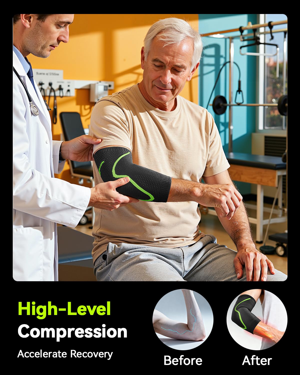 Elbow Brace Support with Gel Pads Breathable Elbow Compression Sleeve for Men & Women 4D Knit Elbow Sleeve for Golfer's, Tennis Elbow, Tendonitis, Reduce Joint Pain During Any Activity(Black, Large)
