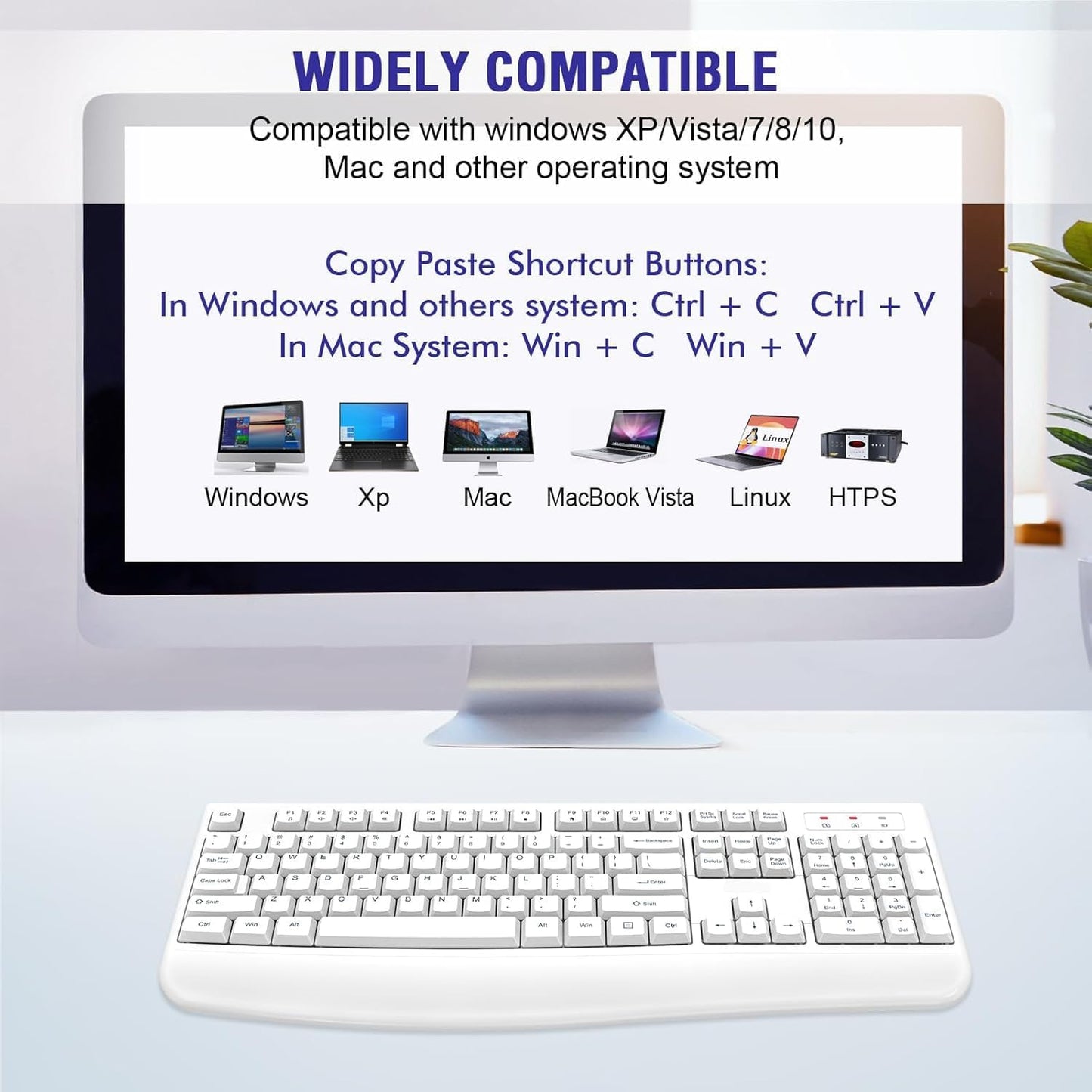 QUASIO 2.4G Wireless Keyboard, Full-Sized Ergonomic Wireless Computer Keyboard with Wrist Rest for Windows, Mac OS