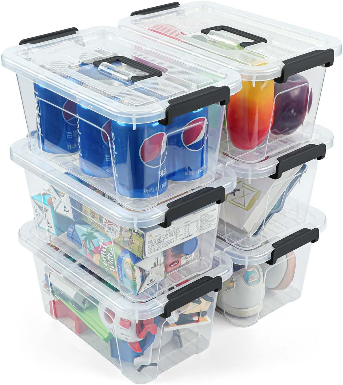 NUMIFUN Plastic Storage Bins - 7 Quart Stackable Organizer with Lids & Buckle-Up Latches | 6 Pack for Home & Office