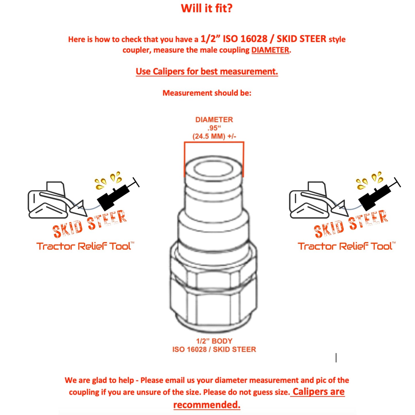 1/2" ISO 16028 Flat Face Skid Steer Female Hydraulic Quick Coupler Pressure Decompression Relief Release Tool by Tractor Relief Tool™