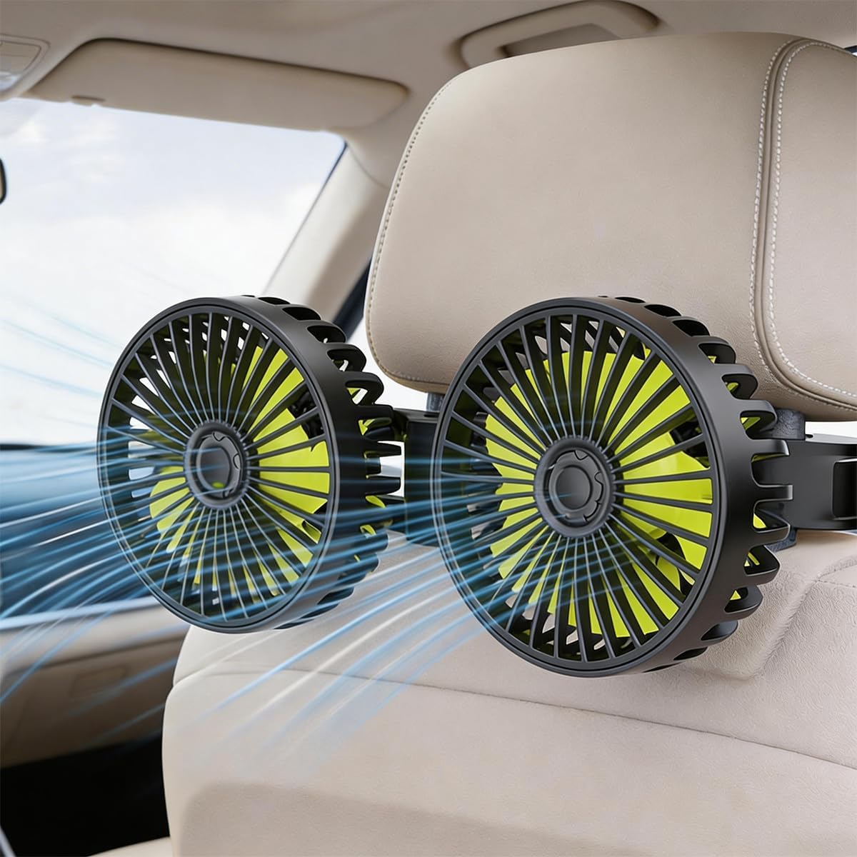 3 360 Car Fans for Backseat Kids, Car Fans Dual Head that Blow Cold Air, Cooling USB Back Seat Speed Degree Rotatable