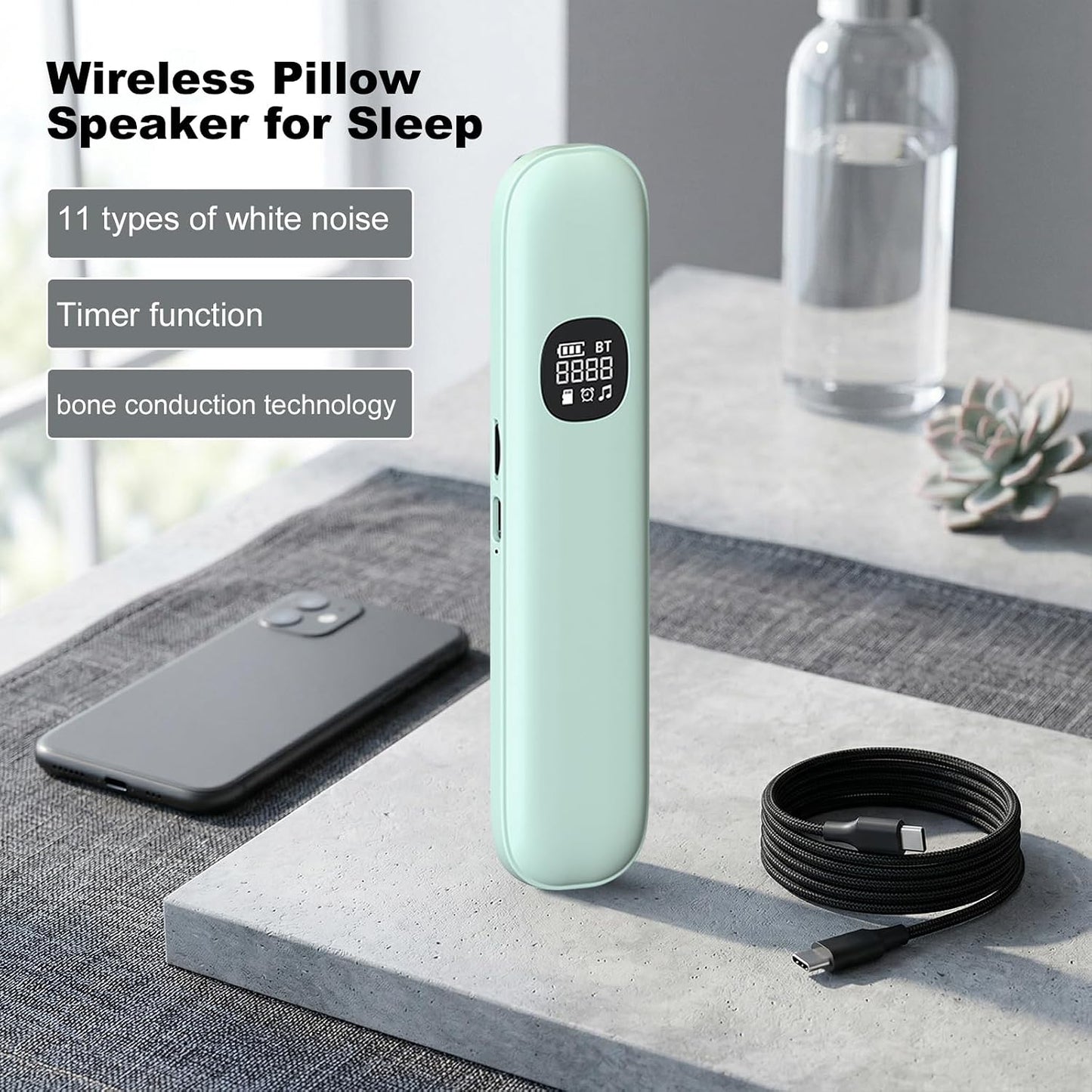 Generic 11 Sleep Speaker Under Pillow with White Noises Timer & TF Card Slot Wireless BT Sleep Aid Bone Conduction