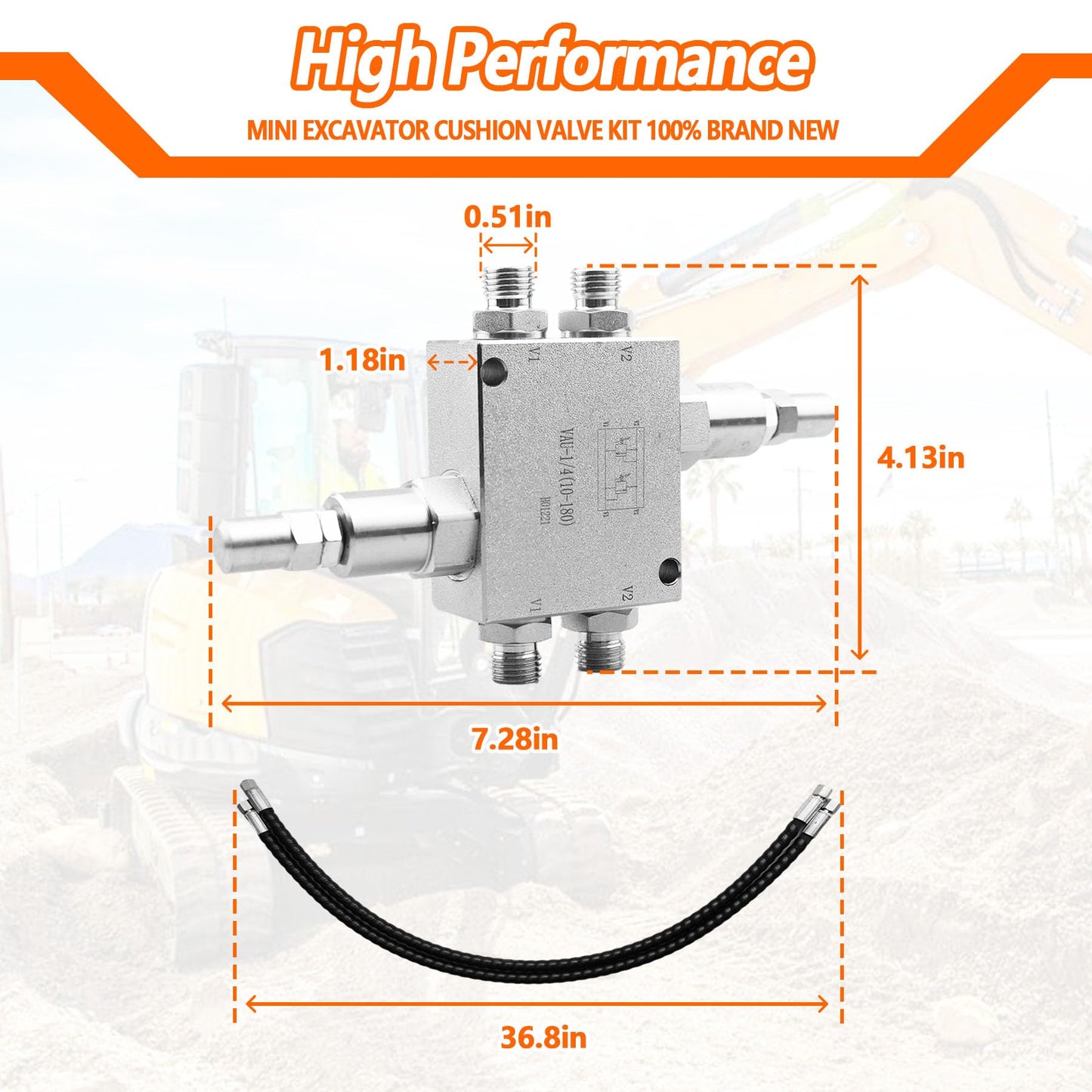 Mini Excavator Cushion Valve Kit Fit for Machine with 1/4” Hydraulic Hoses Complete for Swivel Motor Assembled