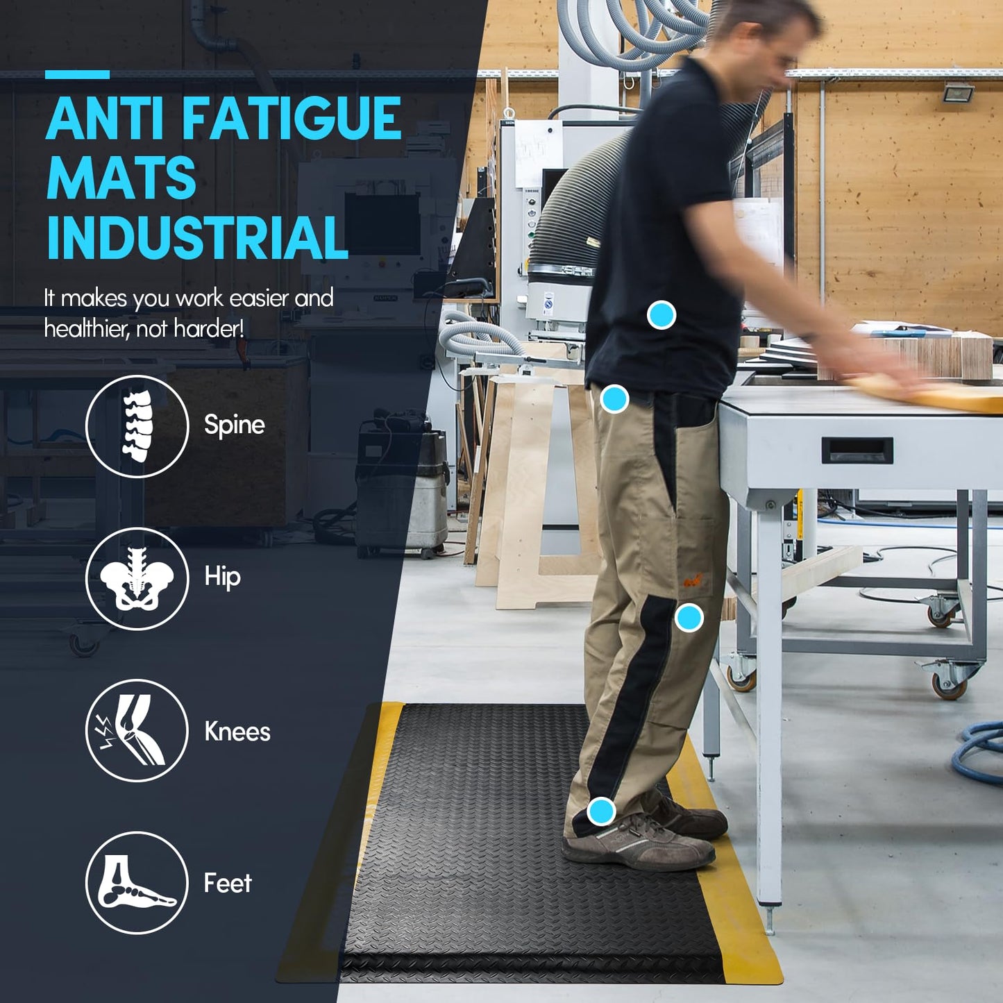 GOOFCXO 3 x 5 FT Anti Fatigue Mats Industrial 15/16 Inch Thick Soft Sponge Ergonomic Mat Durable Heavy Duty Diamond Plate Work Mat for Standing Non Slip Industrial Grade Floor Mat for Leg & Back Pain