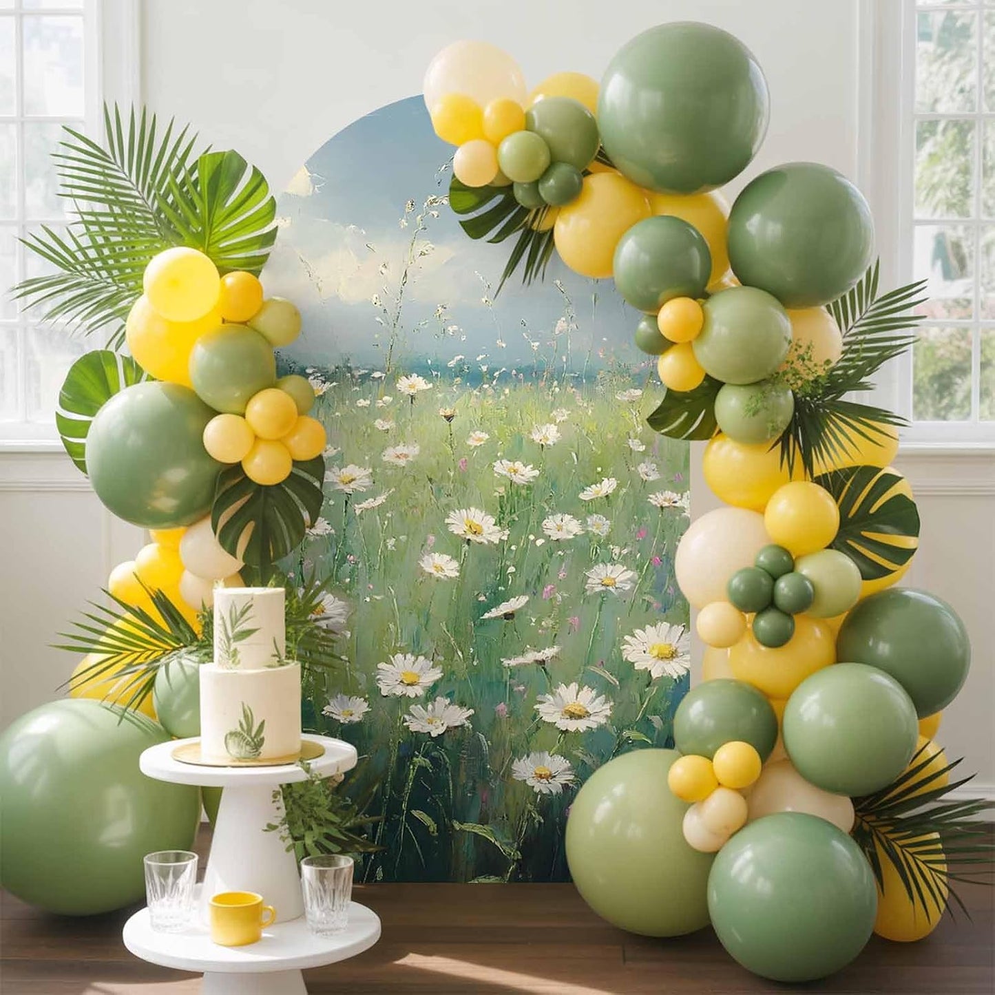 Jnbasdffb 6.6 Spring Floral Wedding Arch Cover,Stretchy Spandex Arch Backdrop Stand Covers FT,Whit Green Flowers Modern