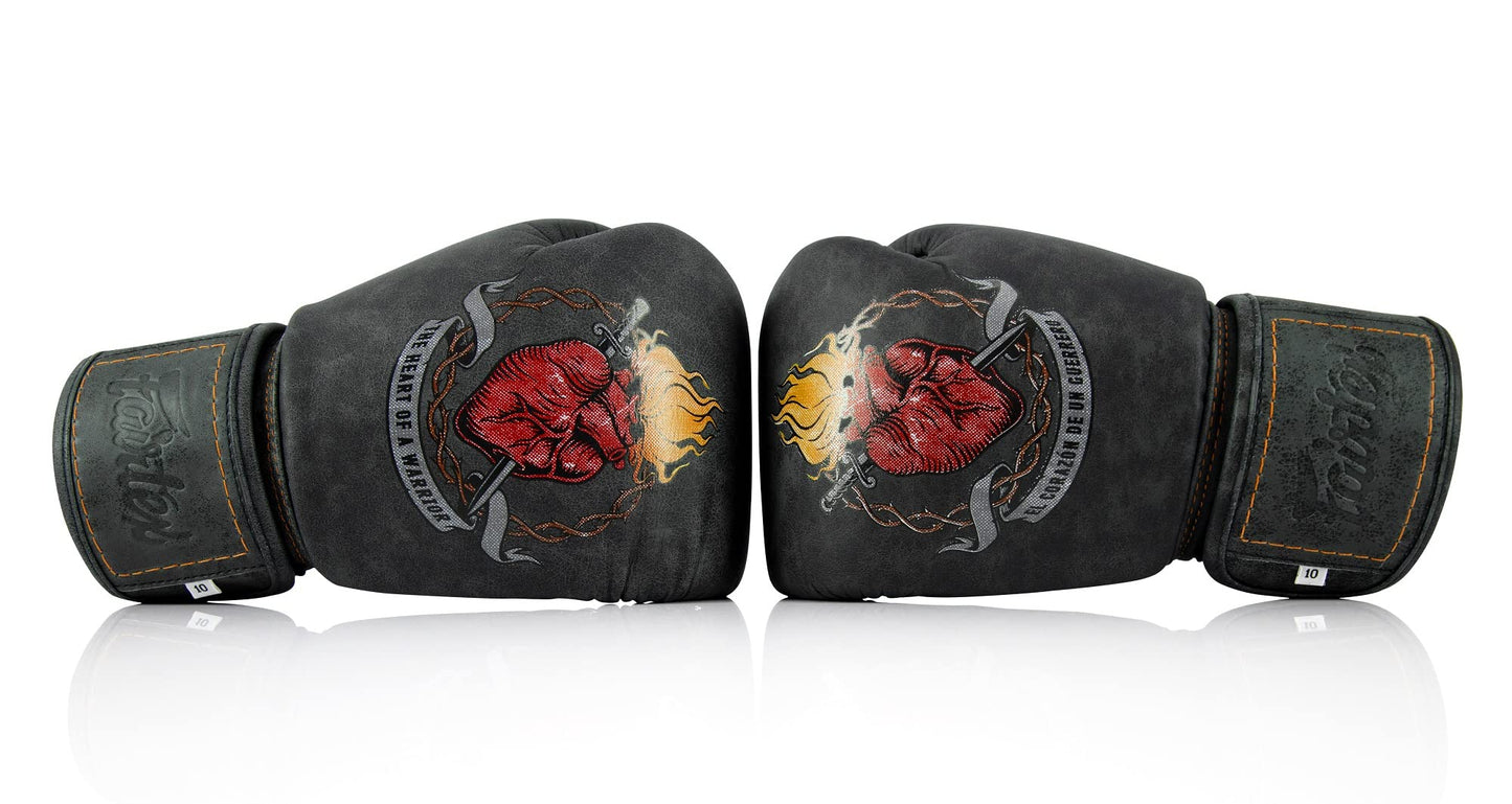 Fairtex Heart of a Warrior Boxing Gloves | Fairtex Muay Thai Gloves Made with Syntek Leather | Multi-Layer Foam | Tom Atencio Collaboration | MMA, Kickboxing (16oz)