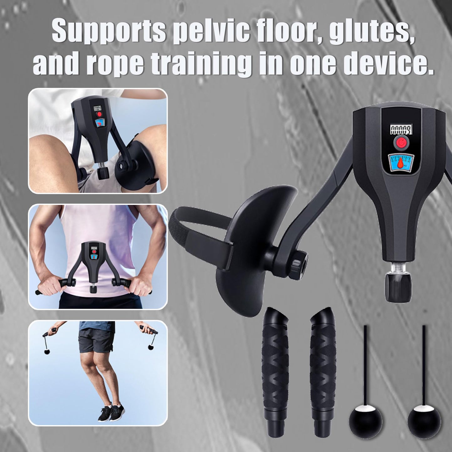 Bula Bola Thigh Trainer Pro 0-132 lbs Adjustable Resistance, Inner Thigh & Pelvic Floor Kegel Exerciser with Arm Workout Handles & Wireless Jump Rope for Home Fitness for Women & Men (Gray)