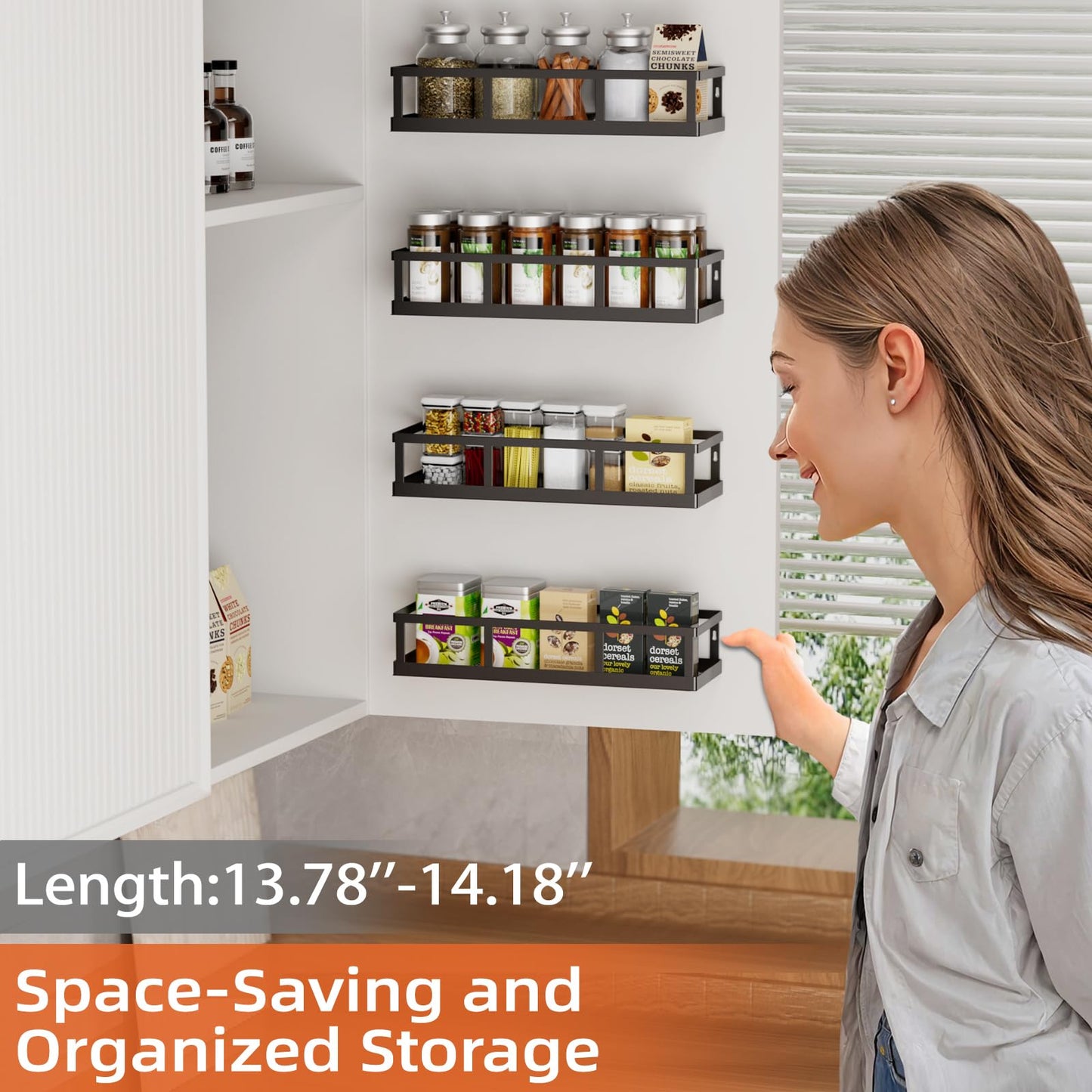 Umomi Spice Rack Wall Mounted, 4 Pack Pantry Door Organizer & Hanging Storage Baskets Organizer Wall Mount, Large Capacity Metal Spice Shelf for Kitchen Cabinet, Bathroom, Shower, Home Decor