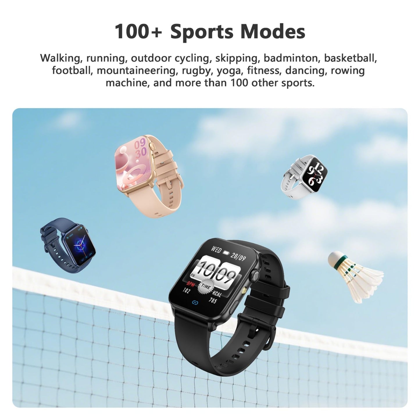 Blackview Smart Watch for Women,1.91" HD Touchscreen Fitness Watch with Flashlight, Bluetooth Notifications/Make Calls, Heart Rate/Sleep Monitor/2 Straps, Fitness Watch for Android/iPhone