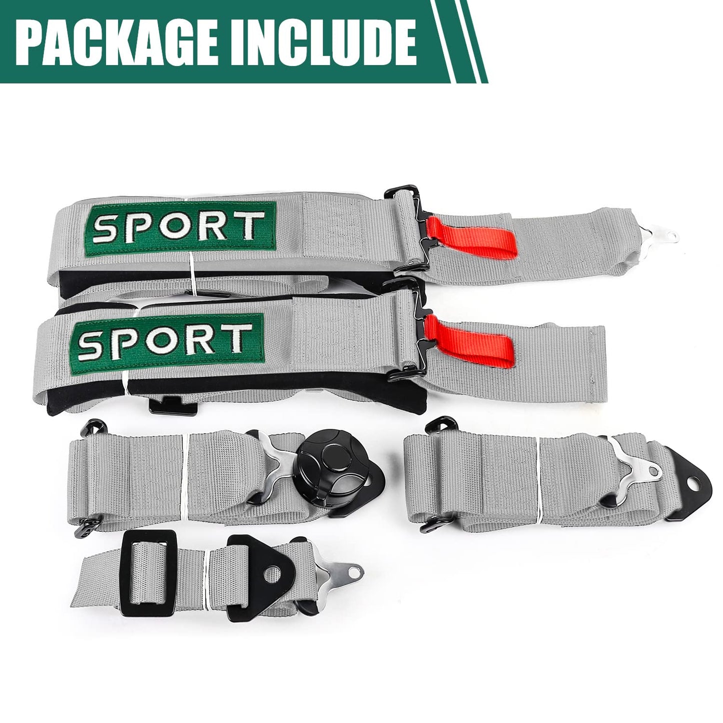 BESTZHEYU Compatible for SFI 5-Point Racing Harness Set with Ultra Comfort Heavy Duty Shoulder Pads Universal Polyester Harness Set Silver (Pack of 1)