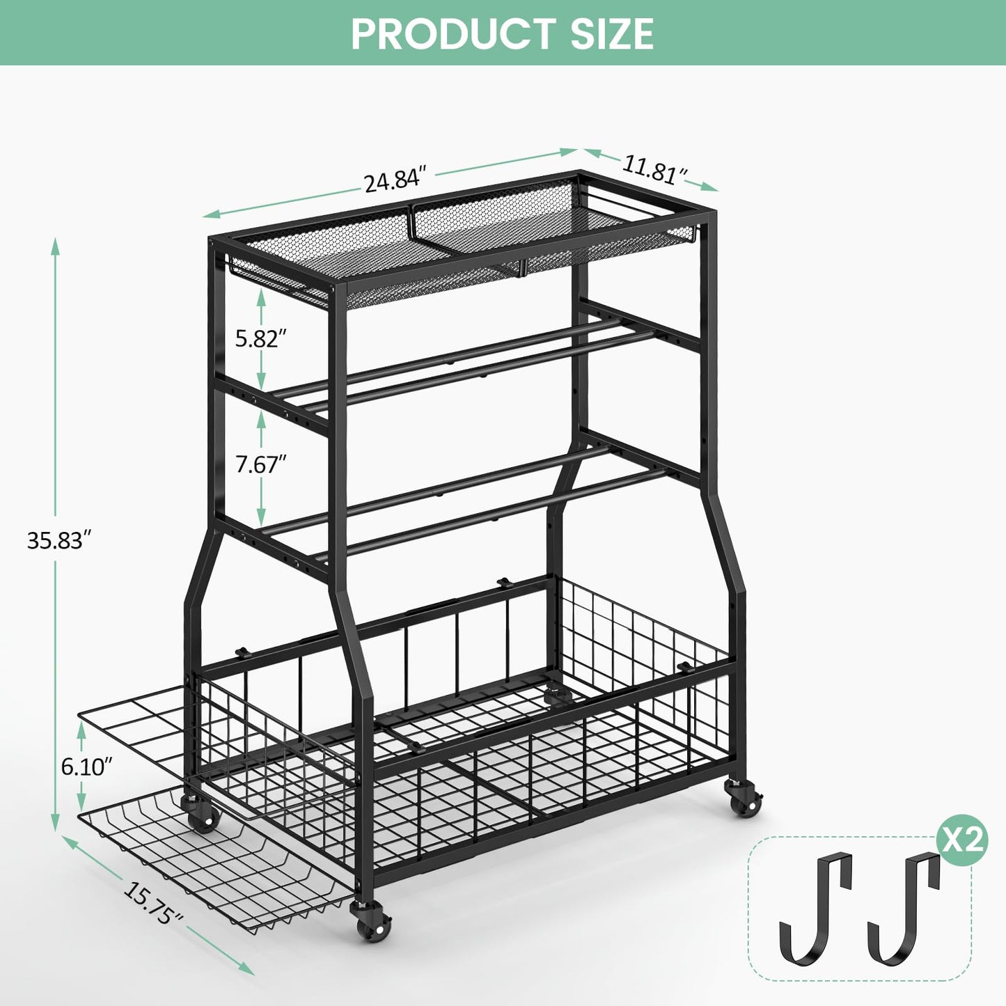 ThreeHio Home Gym Storage Rack, Dumbbell Rack with Yoga Mat Storage, Weight Rack Stand with Lockable Wheels and Hooks, Home Workout Equipment Organizer for Yoga Mate, Dumbbell, Kettlebells, Ball Storage