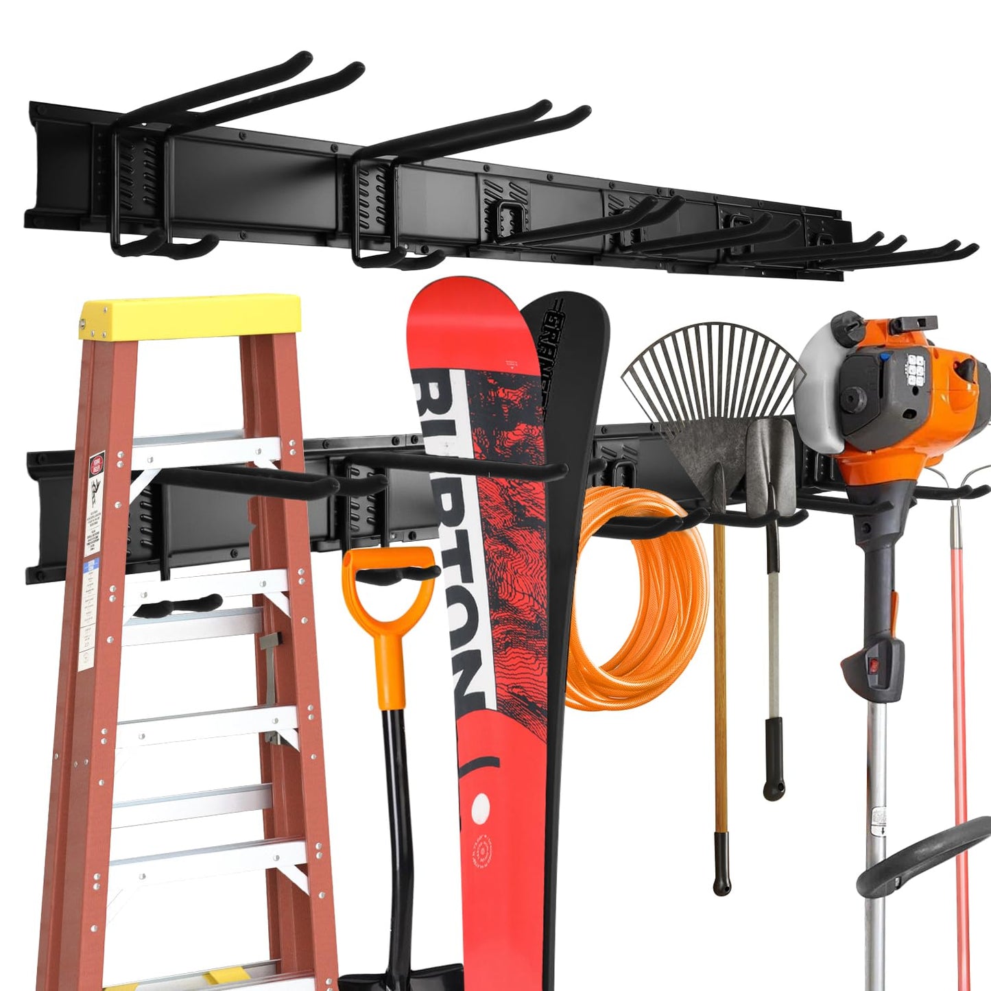32‘’/48‘’ Garage Storage, Garage Organization, Garden Tool Organizer Wall Mount, 420lbs Adjustable Heavy Duty Metal Hanging Hooks, Yard Rack Hanger System Shovel Rake Broom Ladder Holder, Men Gift