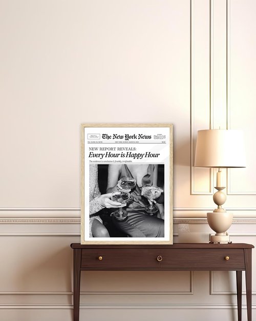 iHery Black Wall Art Print - Trendy Happy Hour New York Design | 12x16in Unframed Canvas for Home Décor