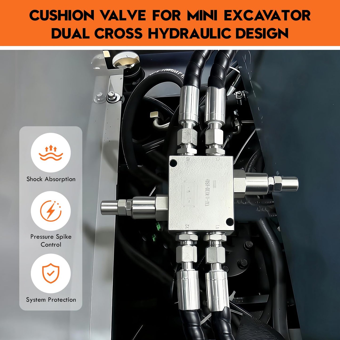 Mini Excavator Cushion Valve Kit, Hydraulic Swivel Motor Buffer Valves, 1/4" Hose System, M14 Replacement, Shock Absorb & Smooth Rotation, Durable Corrosion-Resistant Build, Easy Bolt-On Installation