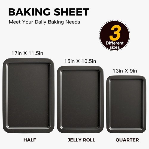 HONGBAKE Ceramic Baking Sheet Pan Set - Premium Cookie Sheets with Wider Grips | 3 Pack in Dark Grey