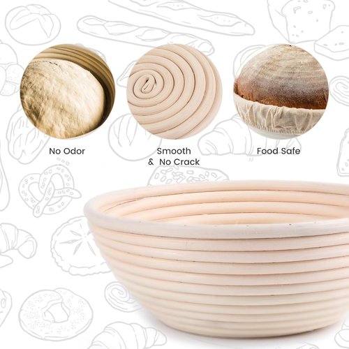 DOYOLLA Sourdough Bread Proofing Baskets - Dough Proofing Bowls Kit with Cloth Liner & Tools | Round, 8.5 Inch, Set of 2