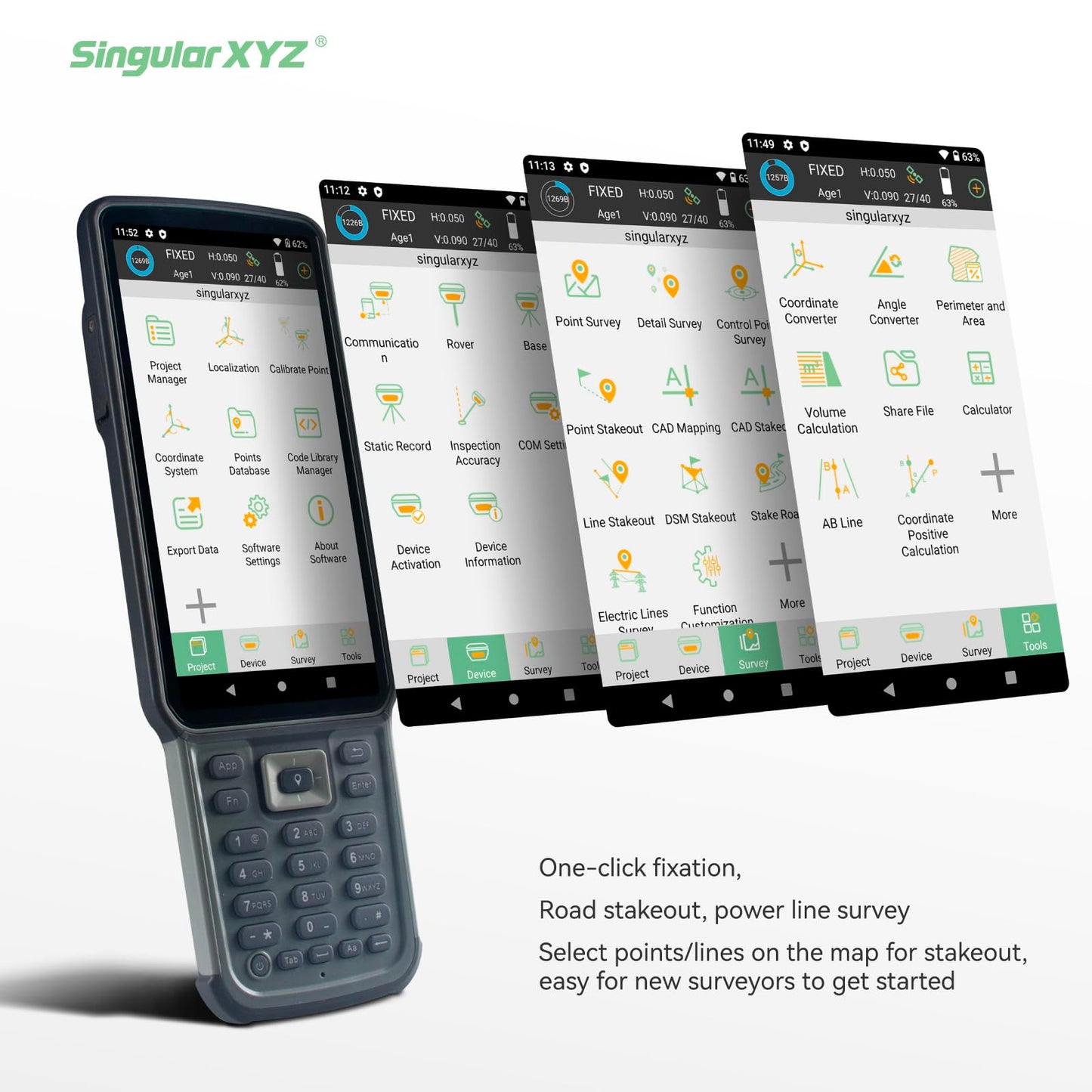 SingularXYZ E1 RTK GNSS Survey Equipment GPS Receiver with IMU Rover & Base Handheld Collector Land Surveying Equipment, Navigation System Survey Software(Include Pole, Tribrach, Tripod)