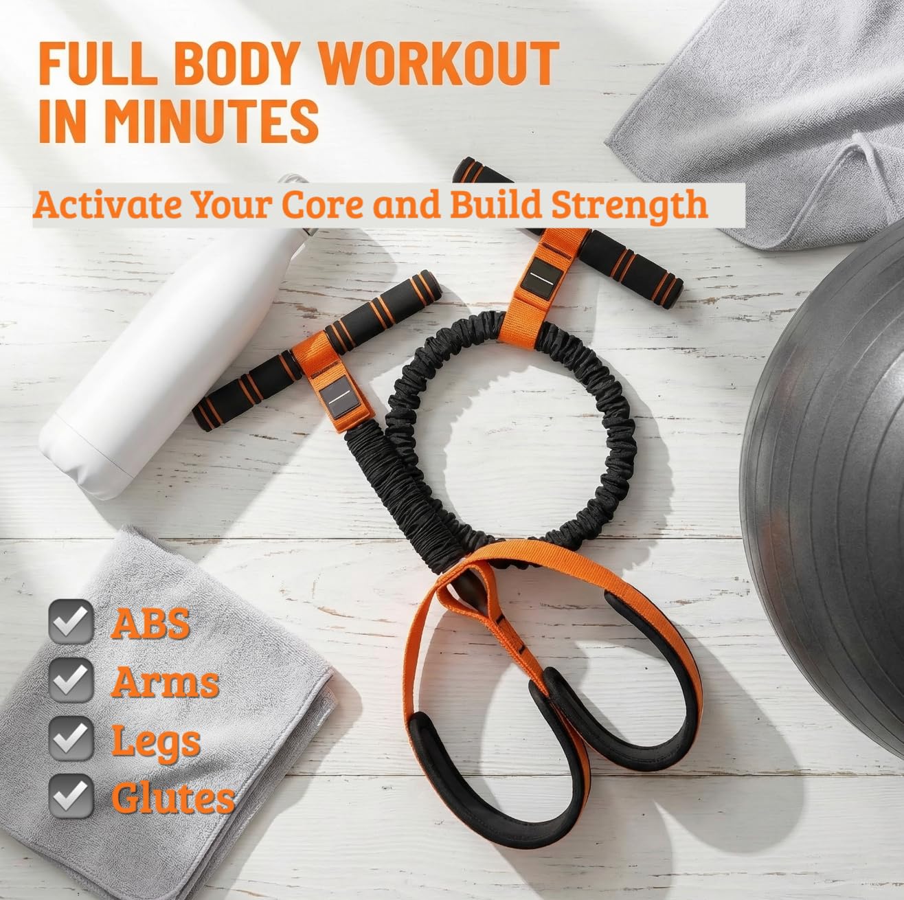 Multifunction Pedal Resistance Band with Handle, Elastic Sit-Up Assist Band for Full Body Workout, Portable Core Arm & Leg Training Equipment for Home Gym, Pilates & Stretching