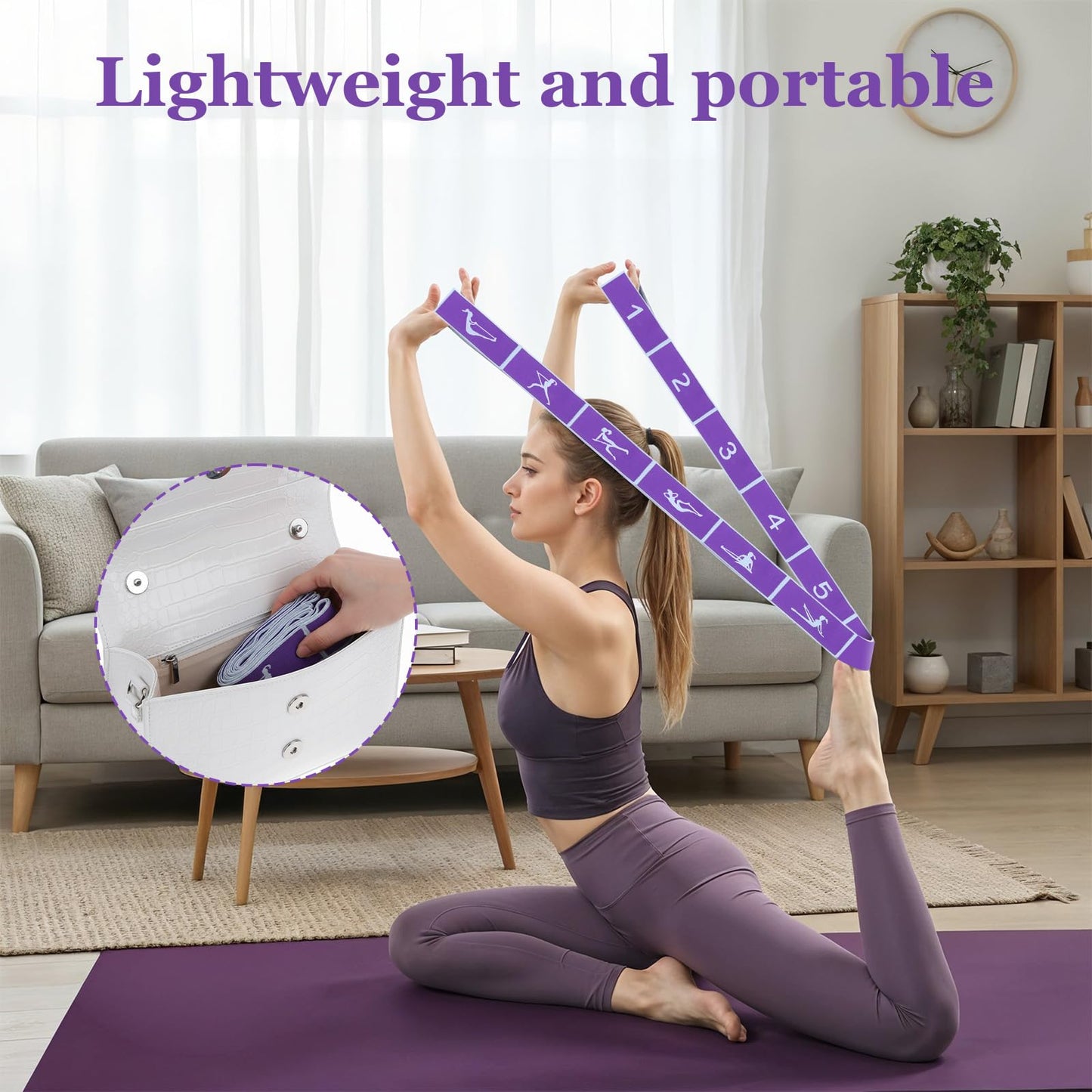 2pcs Yoga Straps for Stretching 12 Gears Elastic Bands for Exercise Stretch Band with Loops for Pilates, Yoga, Ballet, Gymnastics for Women Men, Improves Body Flexibility