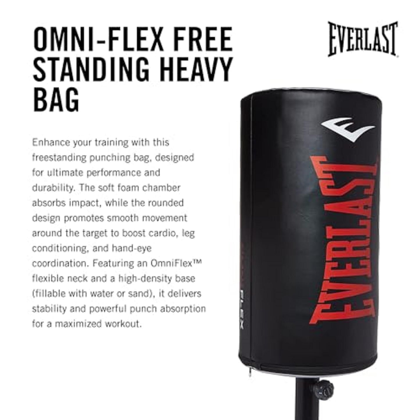 Everlast Freestanding Adjustable Punching Bag for Adults | Heavy Boxing Bag with Stand | Free Standing Punching Bag for Boxing, Muay Thai, MMA, Home Gym Training