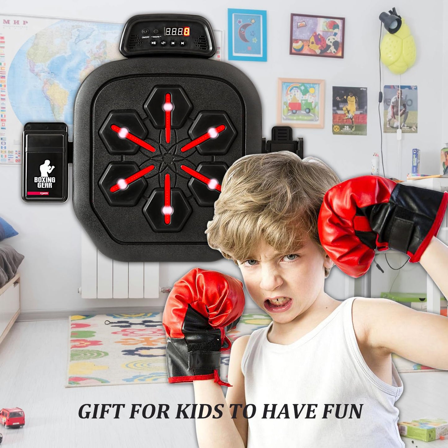 Haigang Smart Music Boxing Machine, Bluetooth Boxing Punching Game, Musical Workout Equipment, Wall Mount Home Trainning Boxing Target for Adult Kids with Storages, Gloves, Wristband