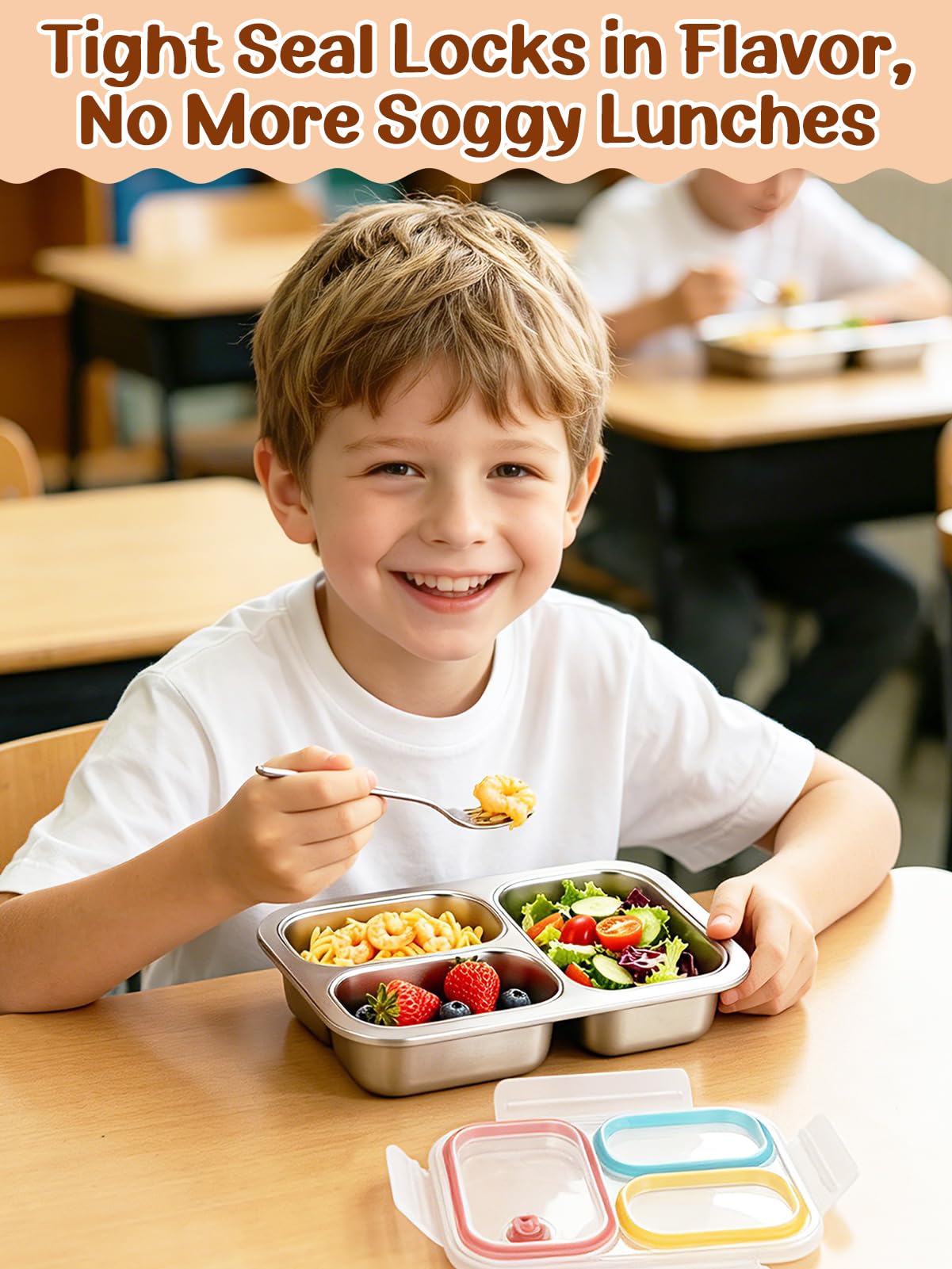 Alphatool 24oz 316 Stainless Steel Lunch Box for Kids & Adults - 3-Compartment Leakproof Metal Bento Box for School Office, Dishwasher Safe
