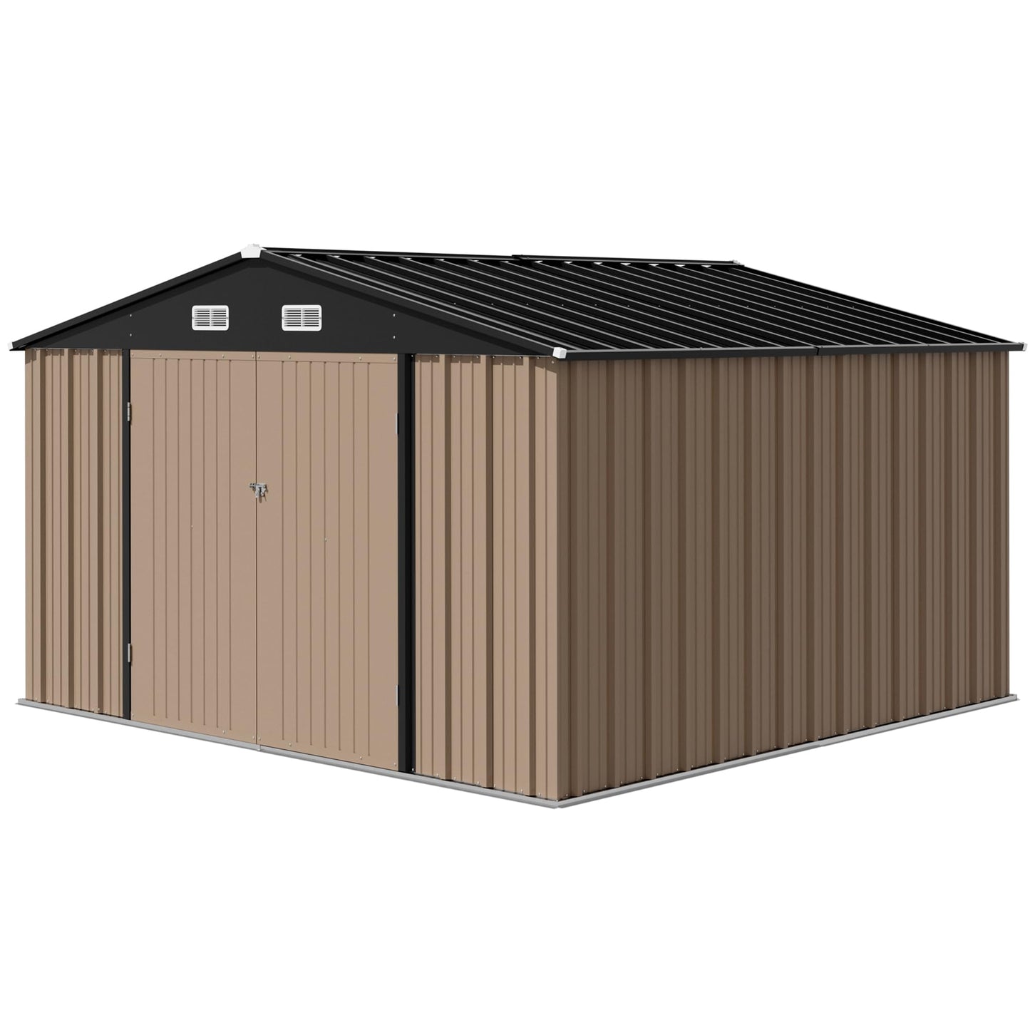 Devoko 10 x 10 FT Outdoor Storage Shed, Metal Garden Sheds & Outdoor Storage Clearance, Large Tool Shed Outdoor with Single Lockable Door for Patio Lawn Backyard (Brown)