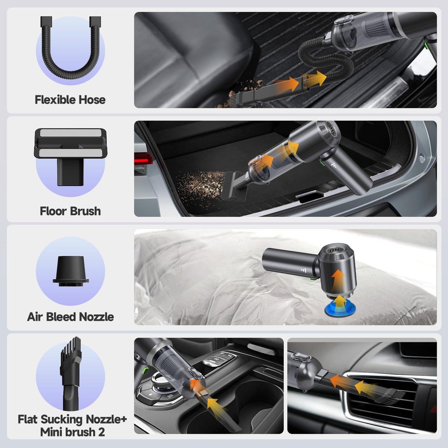 Skiennix Portable Cordless Car Vacuum - 24000PA High Power Suction | Mini Handheld Cleaner for Home & Office