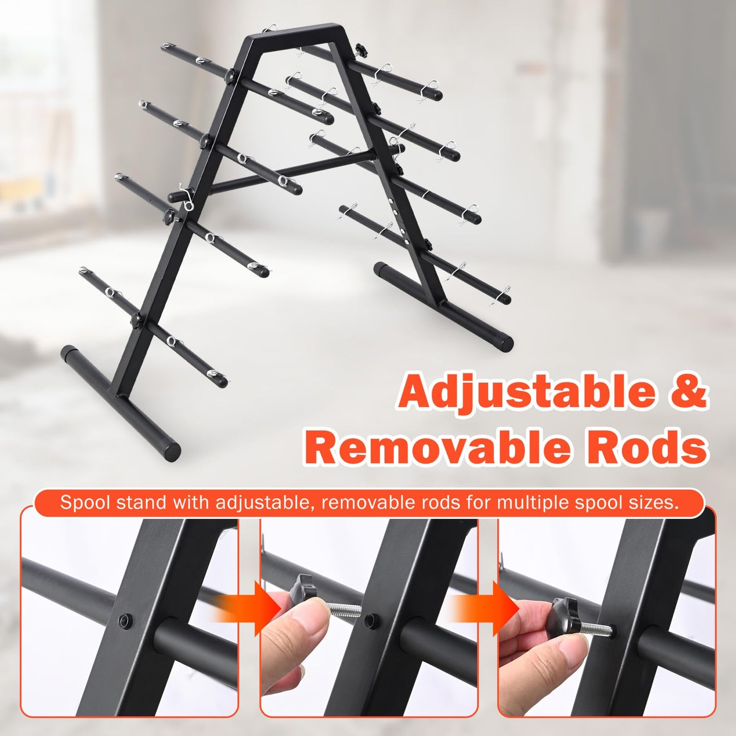 CXRCY Wire Spool Rack - Heavy Duty Cable Dispenser with 9 Adjustable Rods for 29 Spools, Portable Hand Wire Spool Caddy for Electrical, Industrial, Retail, Warehouse Use