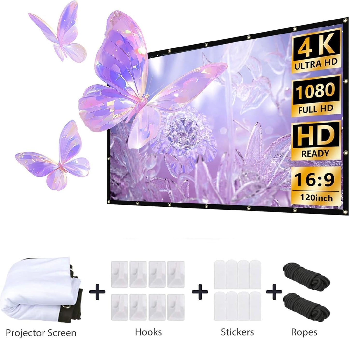 HCHIB 84 inch 16:9 Projector Screen Portable Projector Home Theater Movie Screen Foldable Indoor/Outdoor Support