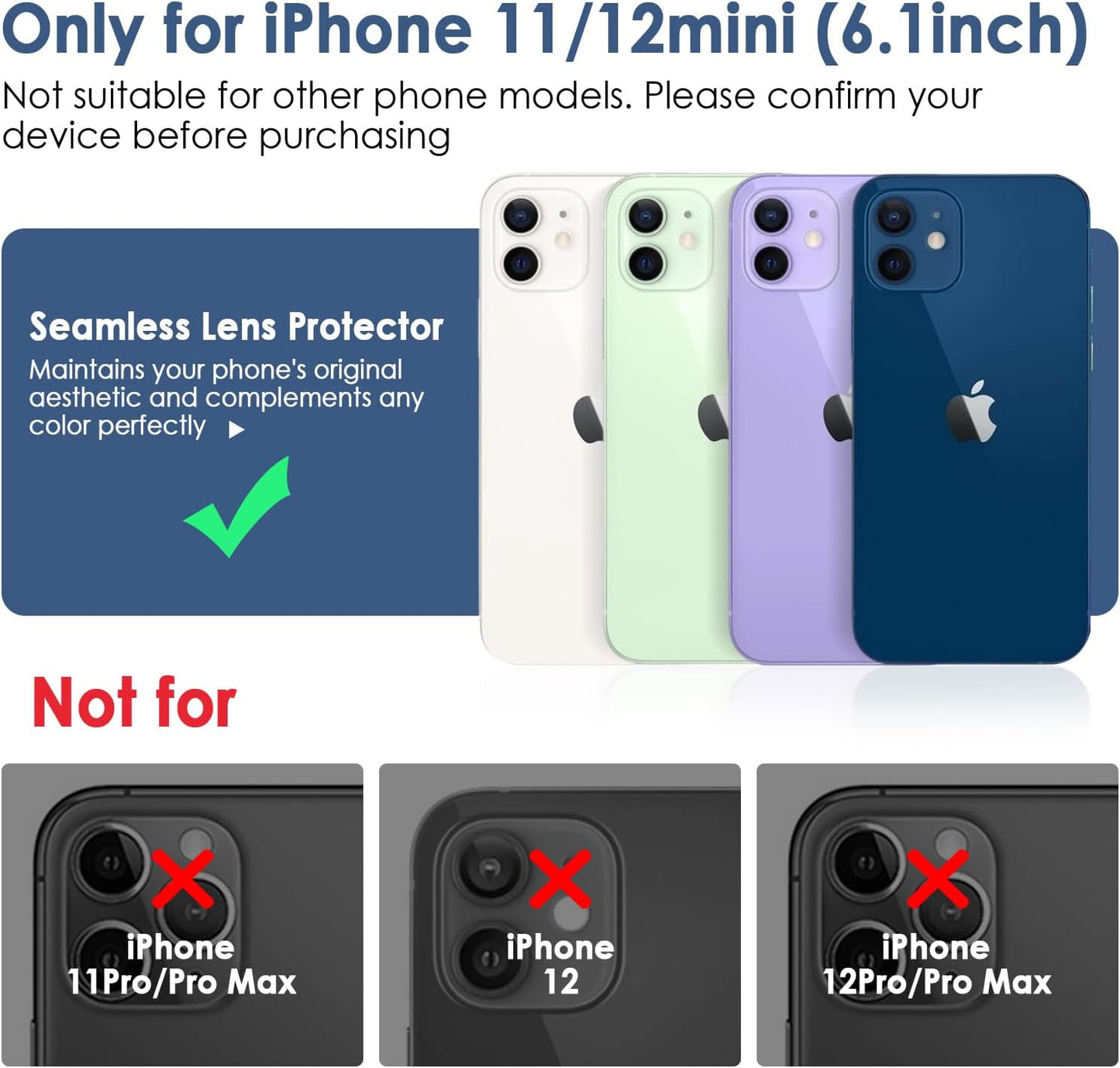 11/12 9H FanTEK Camera Lens Protector for iPhone Mini, Tempered Glass Camera Screen Cover, Ultra HD Clear Acrylic Full