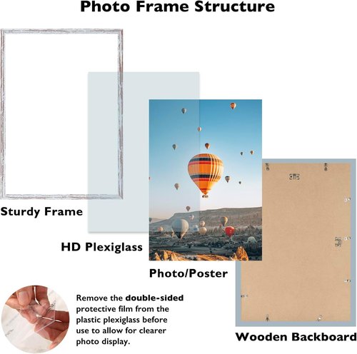 JCJMY 16x24 Rustic White Picture Frame - Versatile Wall Hanging for Photos & Canvas, Horizontal/Vertical