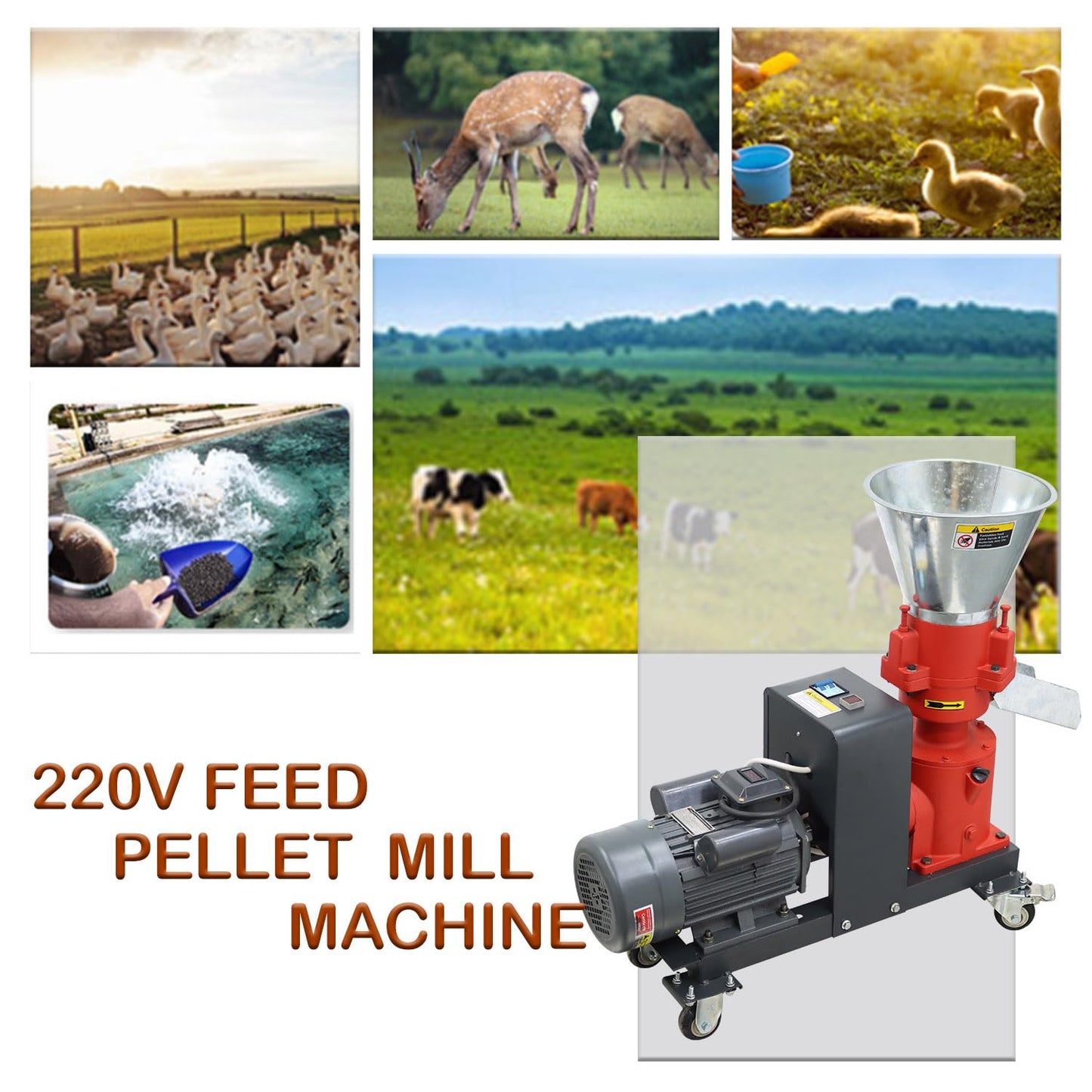 Banfluxion Pellet Machine with Three Head Rollers 220V Animal Feed Pellet Machine Chicken and Duck Pellet Mill Grinder Pellet Maker Granulator Feeder with 6mm Holes Plate, 3500W 150KG/H