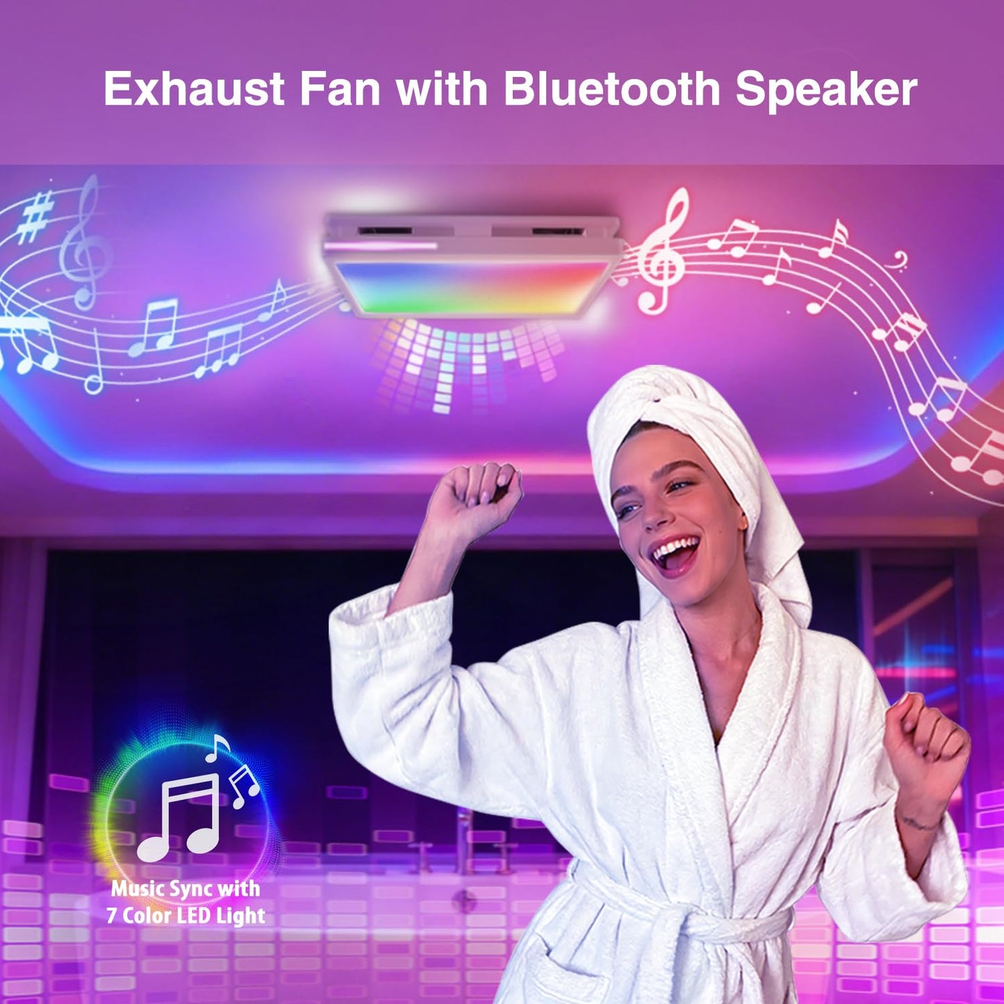 Zeyzer Bathroom Fan with Bluetooth Speaker & RGB Light, 11.8" Ceiling Exhaust Fan with Remote Control, 141 CFM, 1.0 Sone Quiet, 3.94" Duct, Adjustable White/Warm/Neutral Light