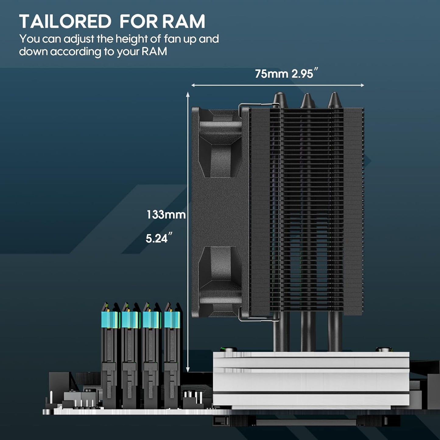 V3 133mm 92mm AM4/AM5 LGA1851/1700/1200/115X Vetroo CPU Air Cooler w/ARGB Lighting and PWM Smart Control - Compact